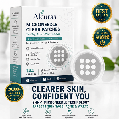 Alcuras® 2-in-1 Microneedle & Hydrocolloid Patch 🍀 | Removes Raised Moles, Acne, Flat Warts, Skin Tags, Milia & Age Spots ✨ | No Surgery Needed 🚫 | Feel Confident & Beautiful 💖 | Invisible Skin Treatment for Face & Body 🧴 | 90-Day Guarantee ✅