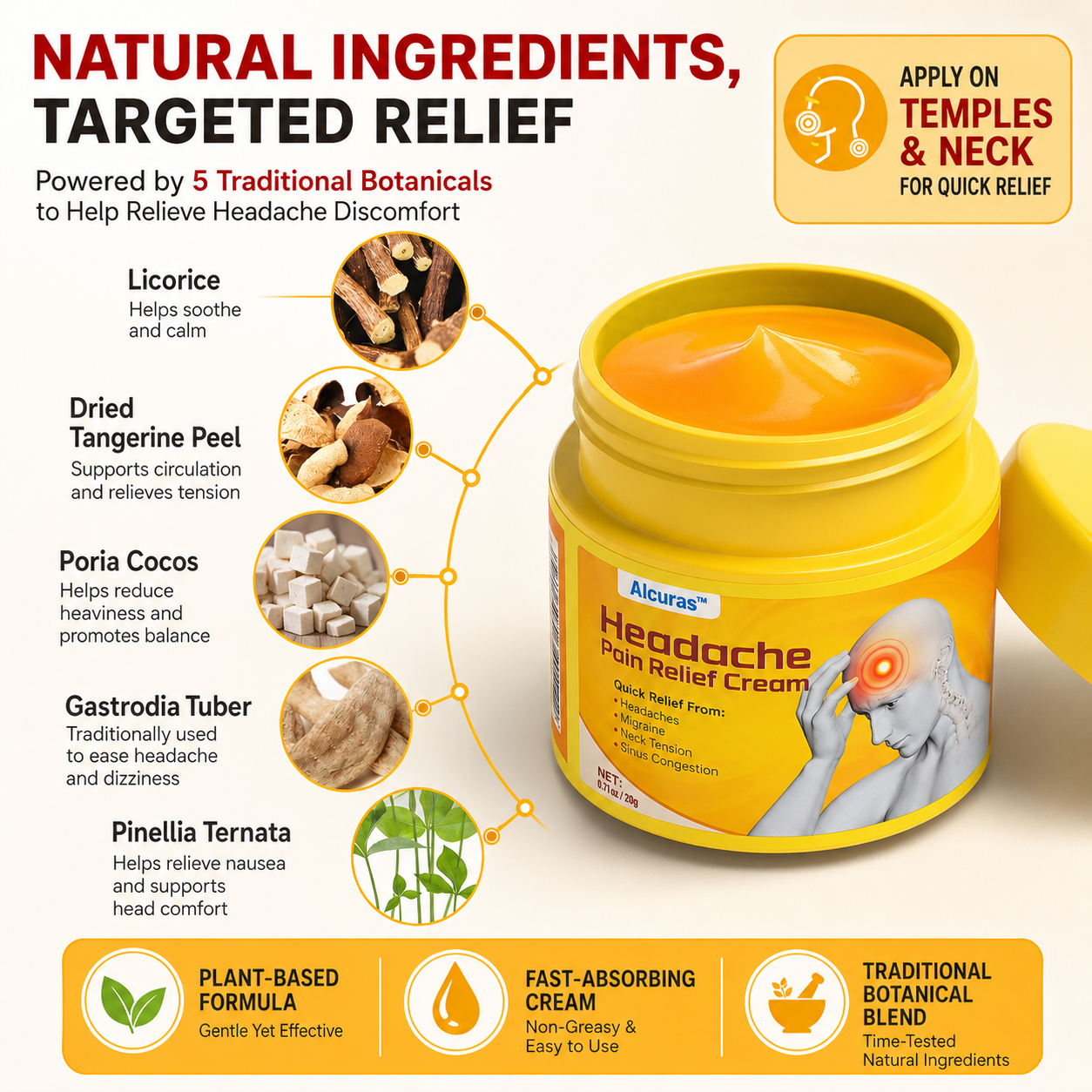 🧠 Alcuras™ Head & Neck Relief Cream ⚡ | 60-Second Fast Comfort ⏱️ | Relieves head pressure, temple pain, neck stiffness, eye strain 👀, migraine-like tension & stress fatigue 💥 | Daily relief for modern life stress 💆‍♀️ | 90-Day Guarantee ✅