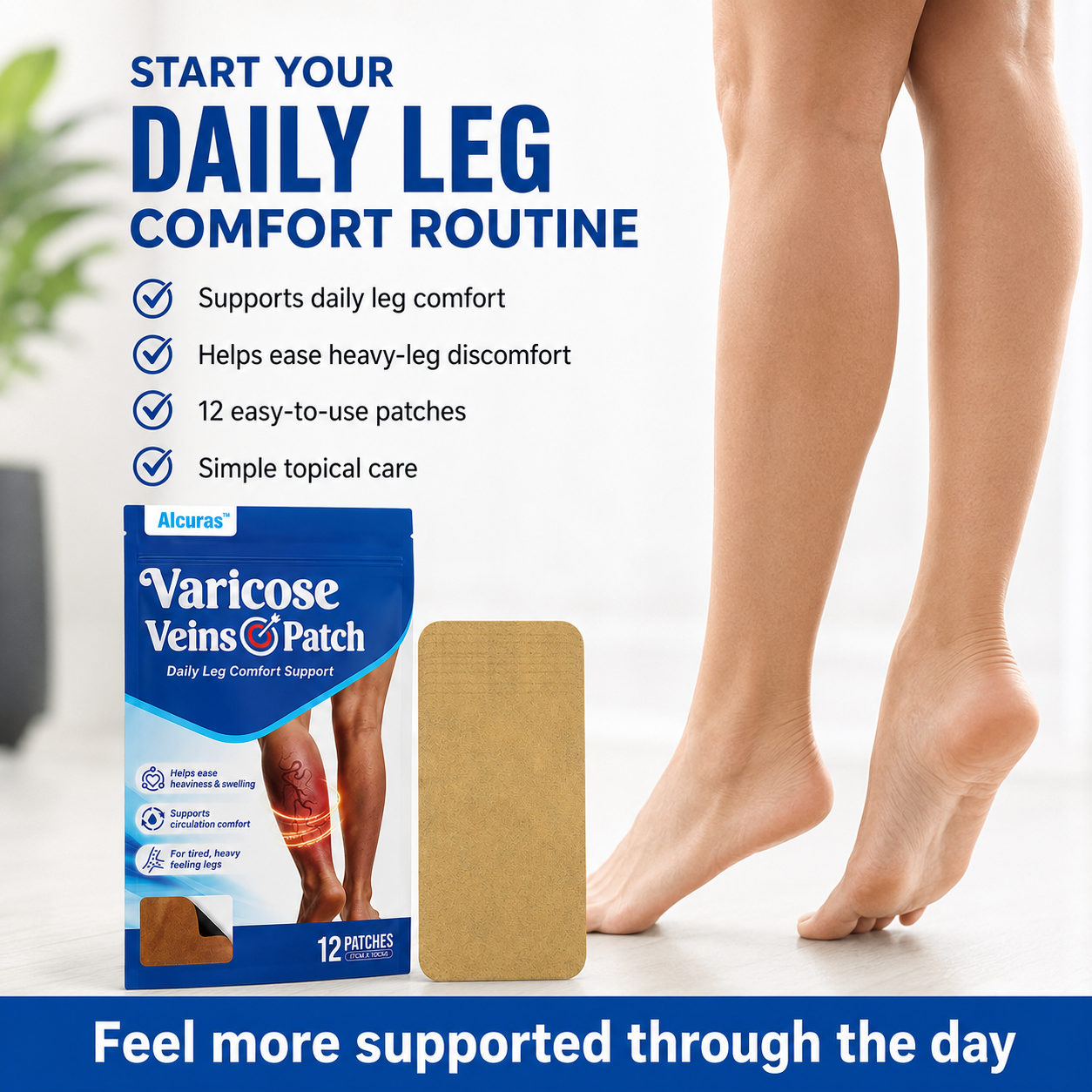 🔥 Alcuras™ Varicose Veins × Heavy Legs 6-Benefit Support Patch 🇺🇸 Apply once daily · Easy leg comfort support ✅ For visible veins, tired legs, leg heaviness, swelling, long standing, sitting, travel fatigue & more
