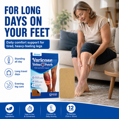 🔥 Alcuras™ Varicose Veins × Heavy Legs 6-Benefit Support Patch 🇺🇸 Apply once daily · Easy leg comfort support ✅ For visible veins, tired legs, leg heaviness, swelling, long standing, sitting, travel fatigue & more